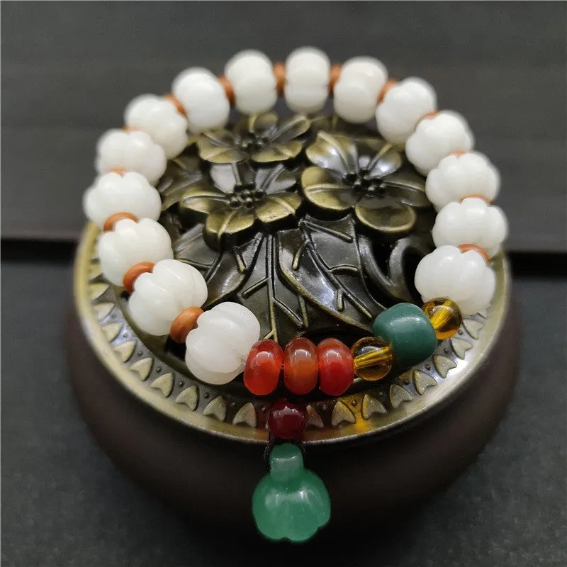 Luck Muse Natural White Jade Agate Bodhi Harmony Bracelet