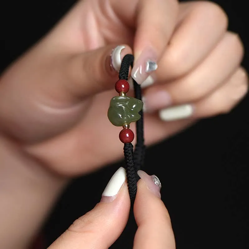 Year of the Rabbit Hetian Jade and Cinnabar Beaded Abundance Bracelet - Image 11