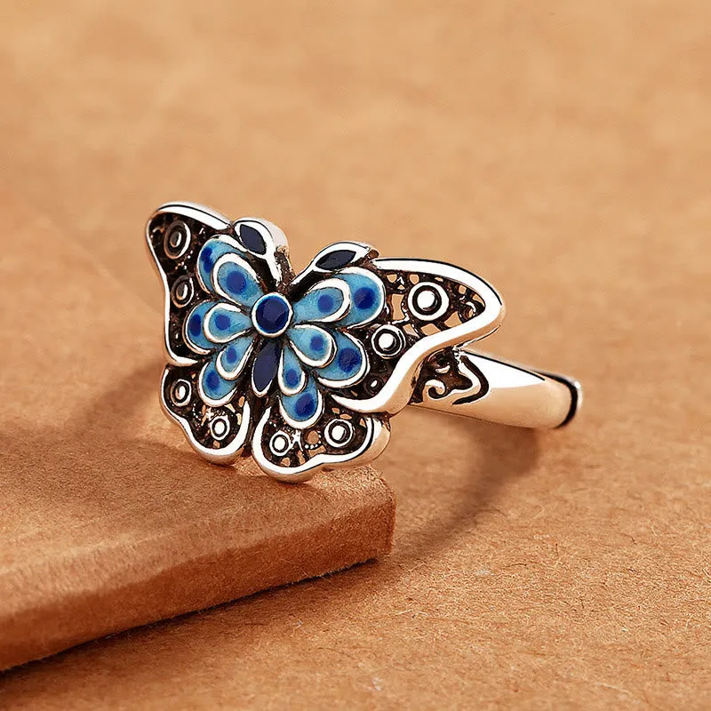 Blue Butterfly Enamel Hollow Love Ring by Luck Muse Shop - Image 3