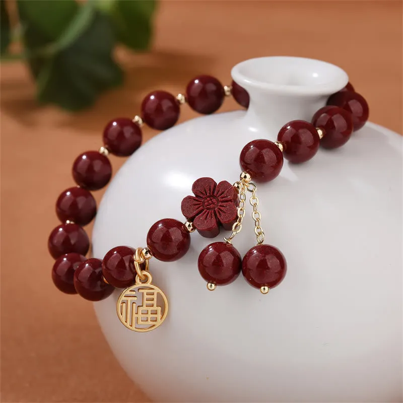 Cinnabar Fu Character Cherry Blossom Blessing Bracelet from Luck Muse Shop - Image 4