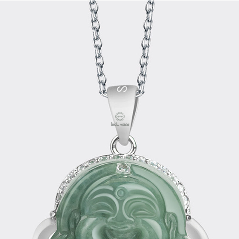 925 Sterling Silver Laughing Buddha Jade Abundance Necklace Pendant - Image 7