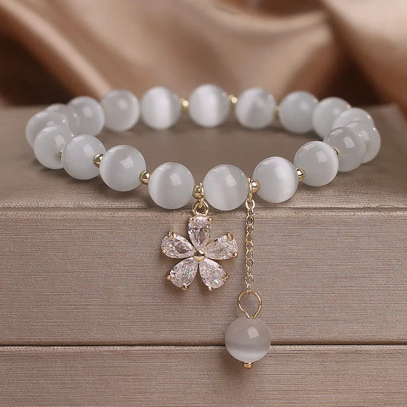 Luck Muse Cat's Eye Flower Charm Bracelet - Peace & Support