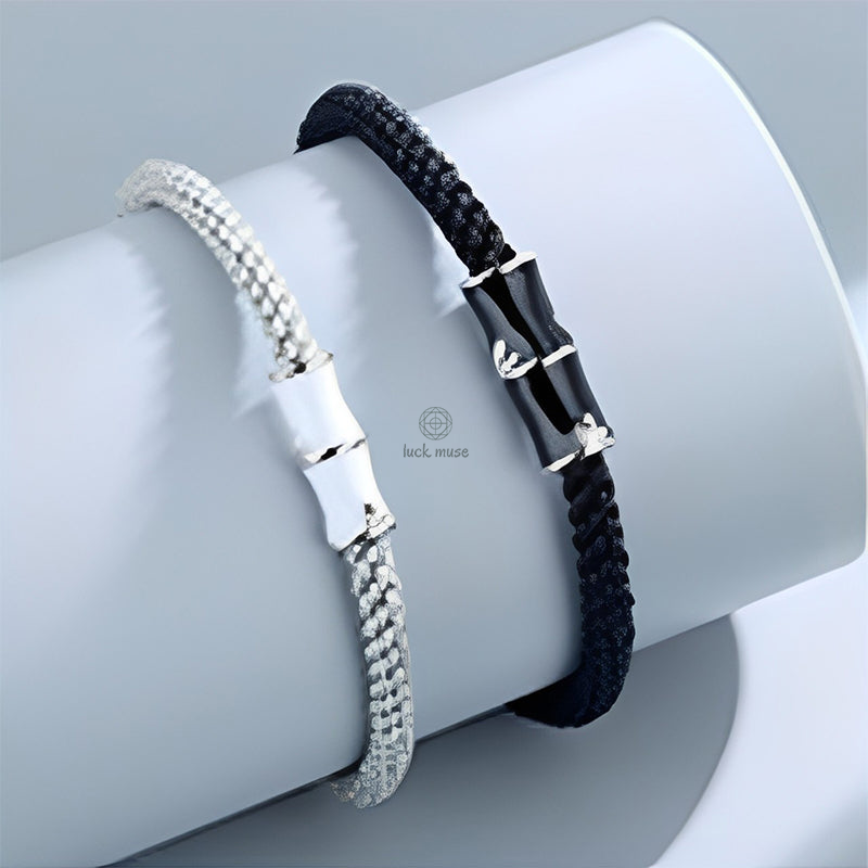 Bamboo Pattern Healing Couple Bracelet with Luck Muse - Image 4
