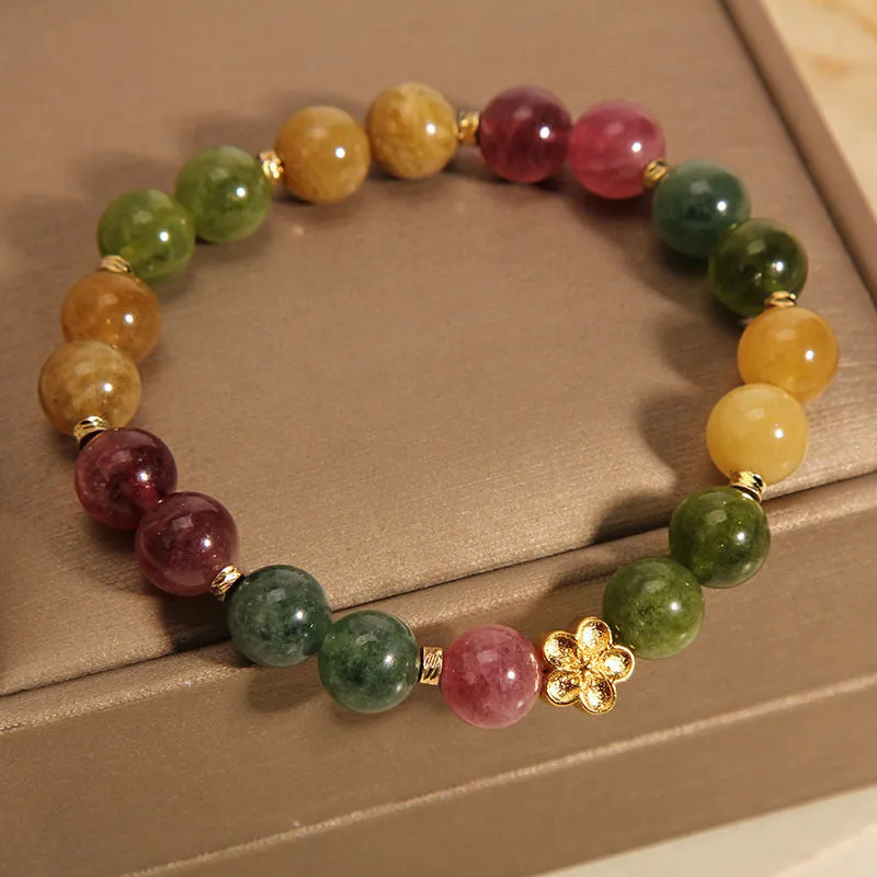 Natural Colorful Tourmaline Golden Flower Bracelet - Image 2
