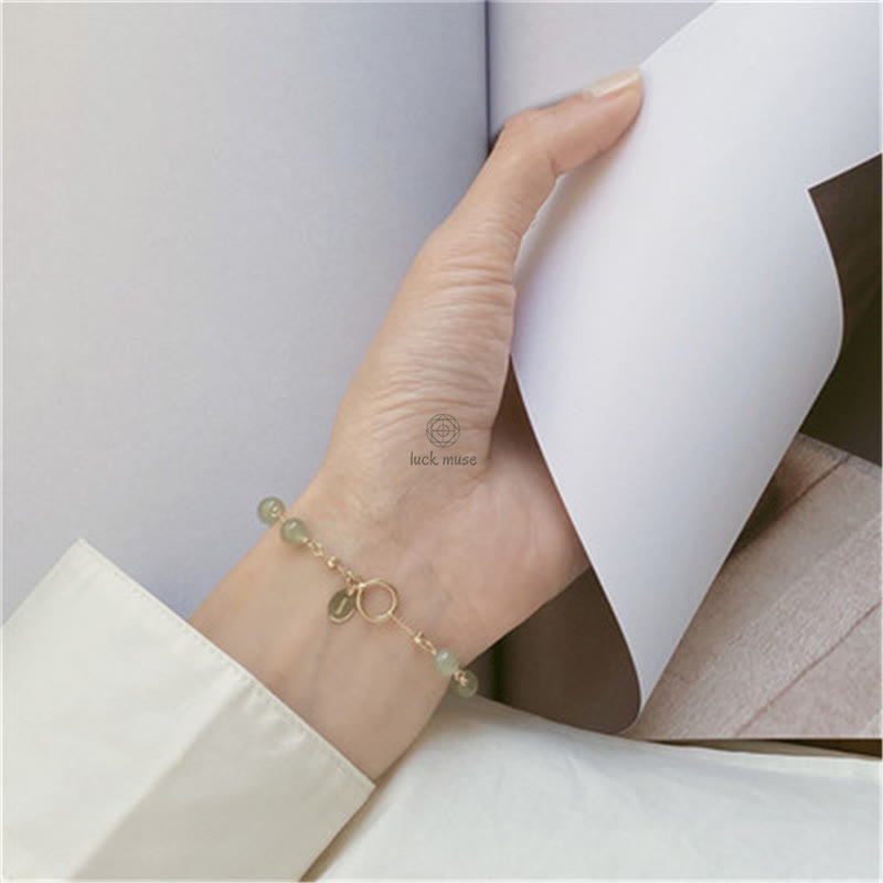Luck Muse Hetian Jade Prosperity Bracelet with 14k Gold Plating - Image 6