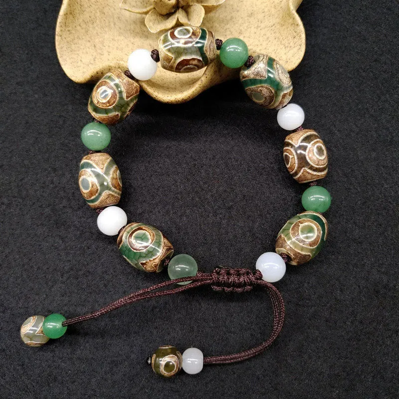 Tibetan Three-eyed Dzi Bead Braided Bracelet for Luck and Protection - Image 3