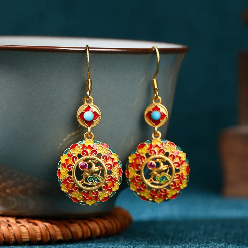 Luck Muse 24K Gold Plated Elk Copper Balance Drop Earrings in Dunhuang Hue