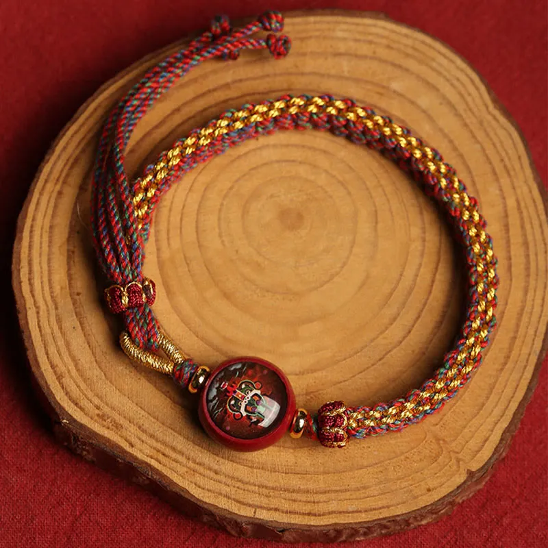 Blessed Braided Bracelet with Colorful Rope and Cinnabar Thangka Essence - Image 3