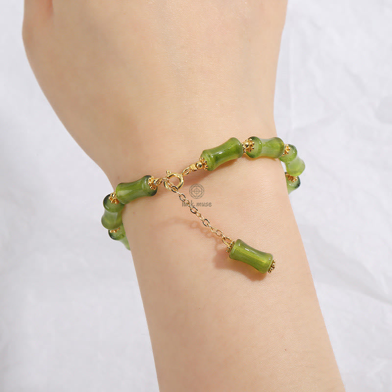 Green Bamboo Pattern Liuli Crystal Moss Agate Bracelet - Image 6