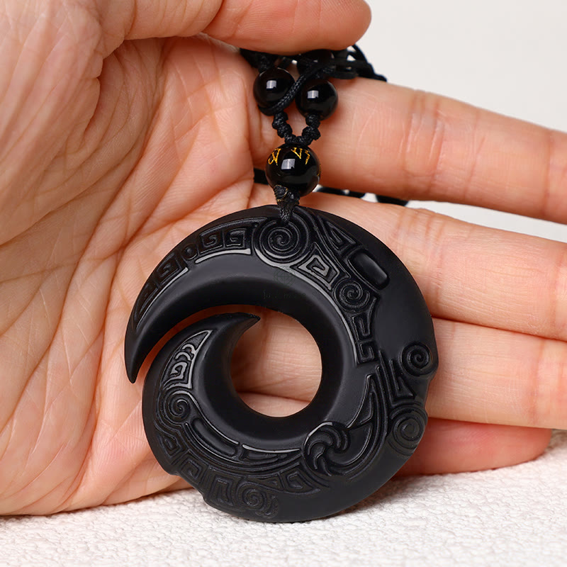 Luck Muse Black Obsidian Ice Obsidian Peace Buckle Strength Necklace Pendant - Image 4