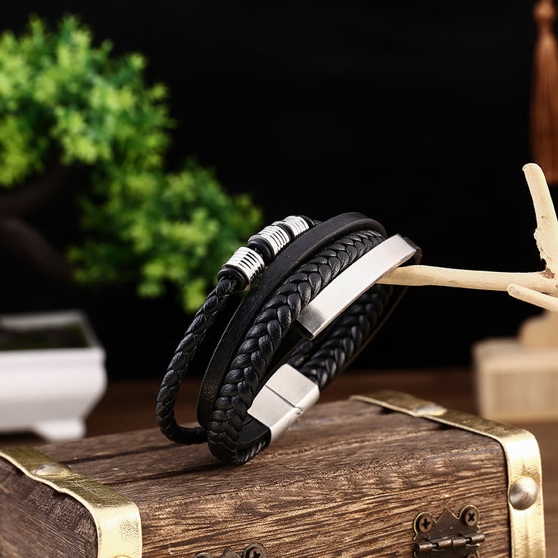 Braided Leather Bracelet with Titanium Steel, Magnetic Buckle, and Balance Feature - Image 9