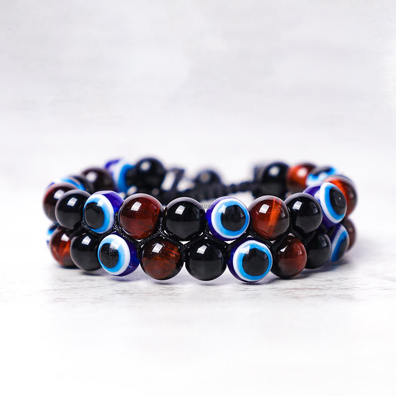 Evil Eye Protection Bracelet with Hematite and Tiger Eye Beads - Image 13