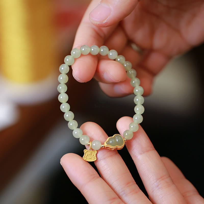 Gold-Plated Natural Hetian Jade Bracelet with Buddha Elements - Image 8