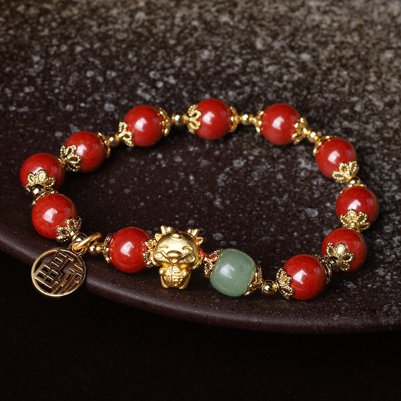 Luck Muse Year of the Dragon Cinnabar Fu Charm Bracelet - Image 6