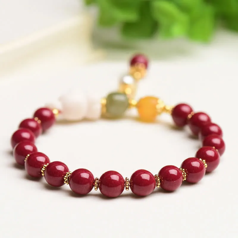 Year of the Rabbit Cinnabar Hetian Jade Bunny Beaded Bracelet with Blessings - Image 8