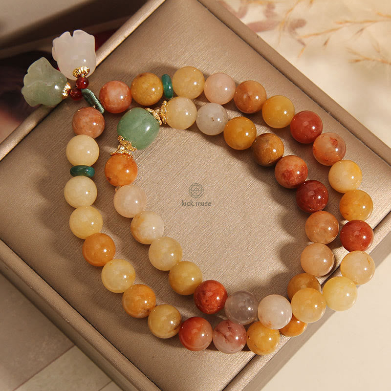 Tibet Golden Silk Jade Double Layer Bell Orchid Luck Bracelet - Image 6
