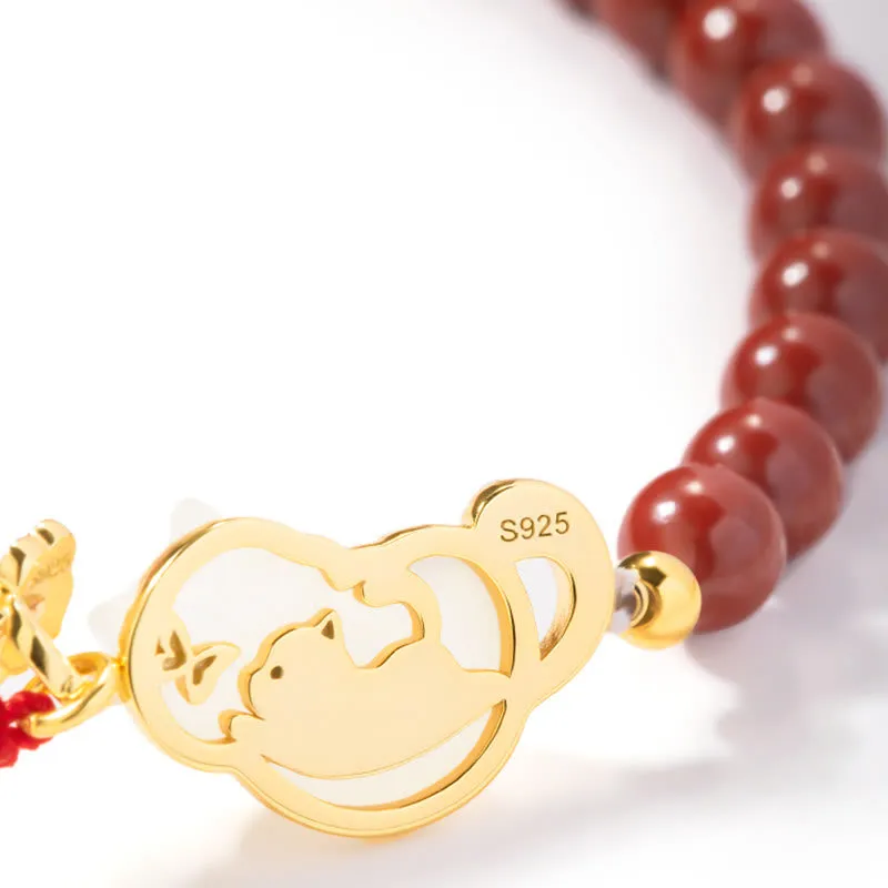 Luck Muse 925 Sterling Silver Plated 18K Gold Hetian Jade Ruyi Cat Cinnabar Luck Jewelry Set - Image 11