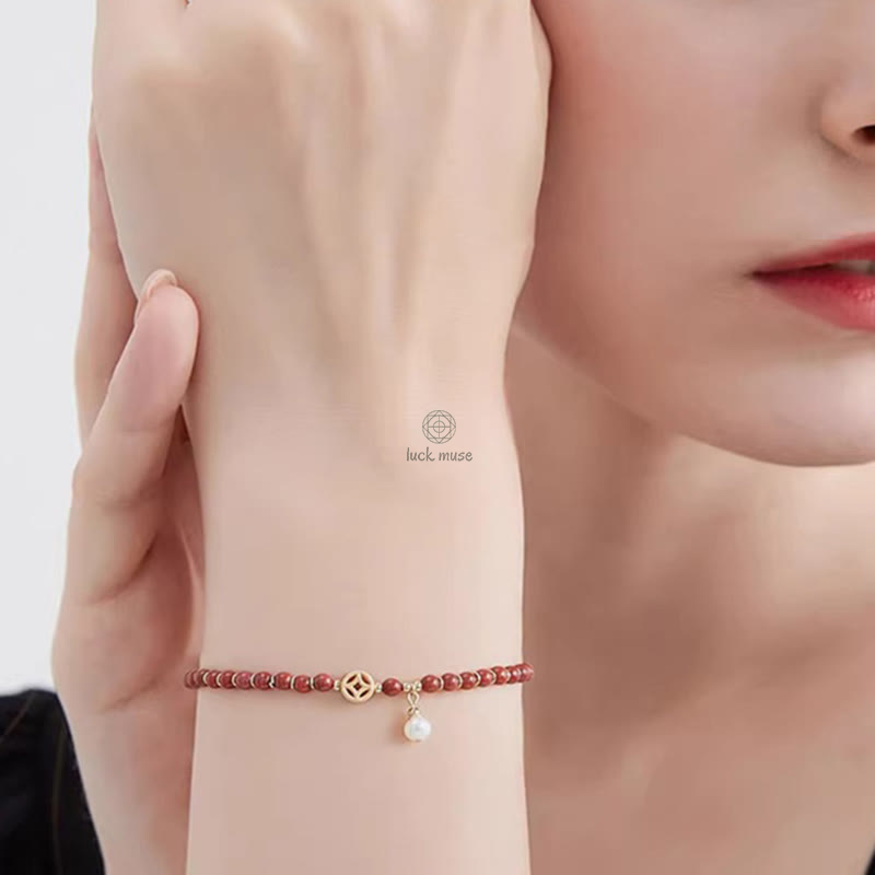 Luck Muse Red Agate Copper Coin Bracelet with 14K Gold Plating for Confidence - Image 7