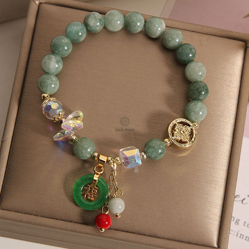 Luck Muse Strawberry Quartz and Jade Fu Character Charm Bracelet for Healing - Image 12