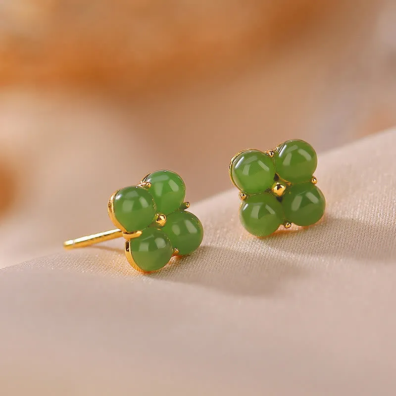 Luck Muse Gold-Plated 925 Sterling Silver Cyan Jade Clover Stud Earrings for Good Luck - Image 2