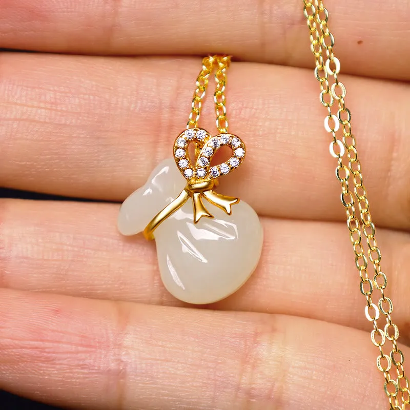 Hetian White Jade Money Bag Necklace Pendant with Luck Muse Blessings - Image 3