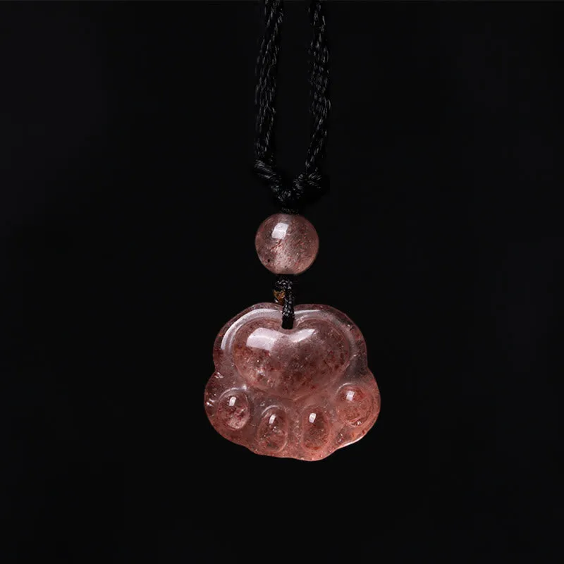 Luck Muse Strawberry Quartz Cat Paw Healing Necklace - Image 2