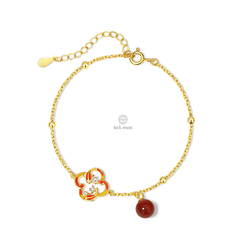 Luck Muse 925 Sterling Silver Four Leaf Clover Koi Fish Red Agate Pearl Jewelry Set - Image 9