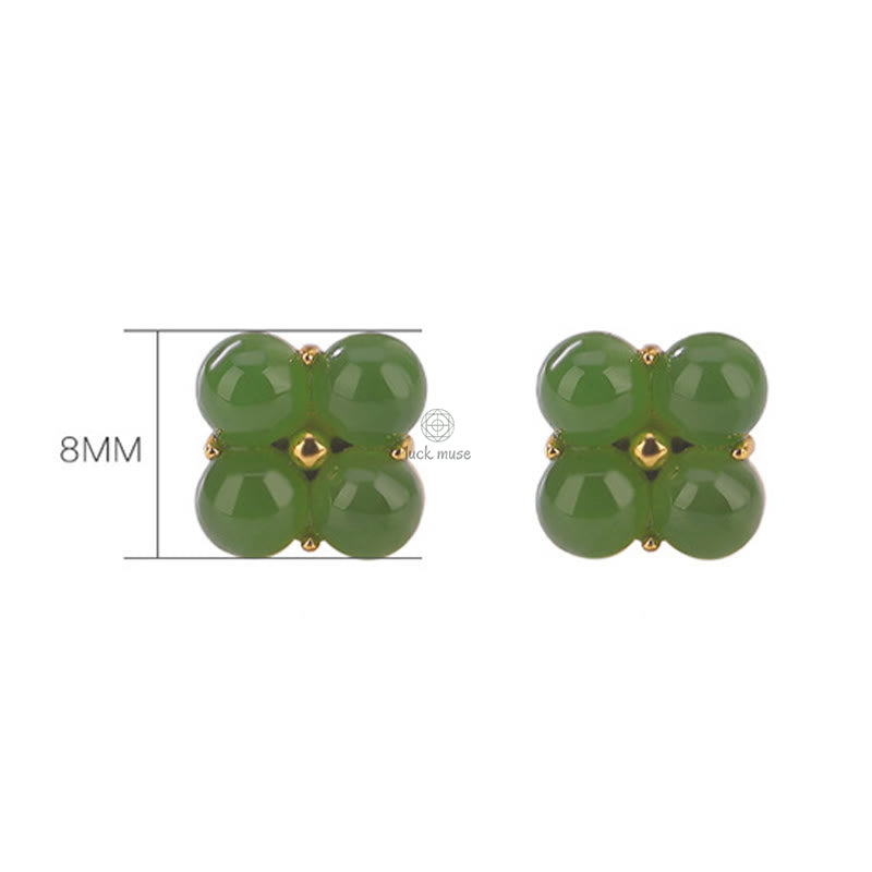 Luck Muse Gold-Plated 925 Sterling Silver Cyan Jade Clover Stud Earrings for Good Luck - Image 8