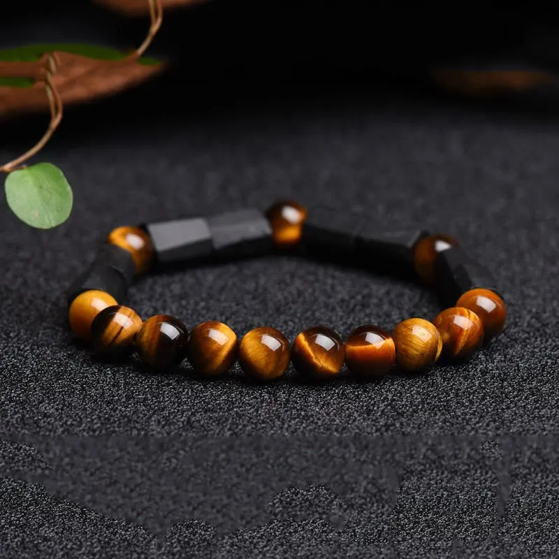 Natural Black Tourmaline Tiger Eye Bracelet - Image 5