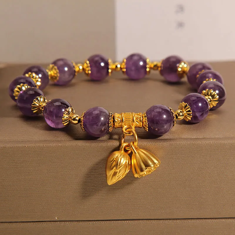 Natural Amethyst Lotus Healing Bracelet by Luck Muse Shop