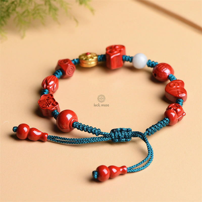 Luck Muse Natural Cinnabar Gourd Laughing Buddha Blessing Bracelet - Image 6