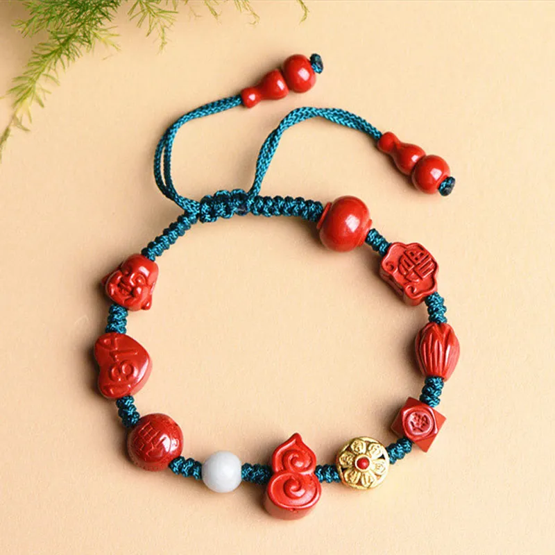 Luck Muse Natural Cinnabar Gourd Laughing Buddha Blessing Bracelet - Image 5