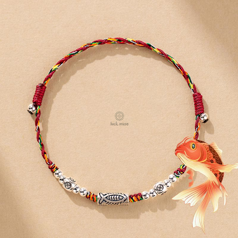 925 Sterling Silver Luck Koi Fish Braided Bracelet Anklet