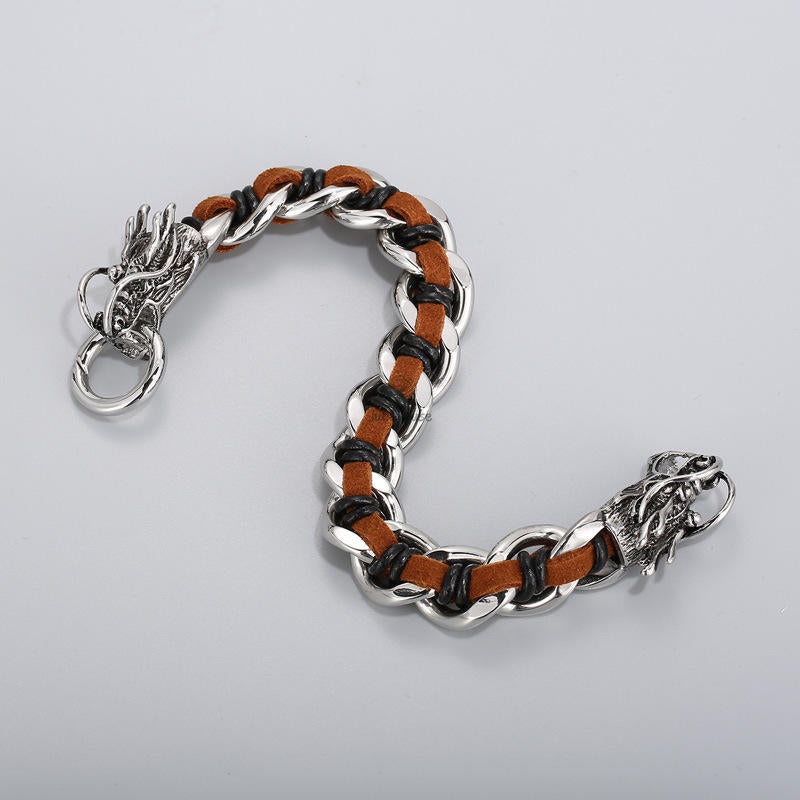 Dragon Leather Titanium Steel Protection Luck Bracelet - Image 9
