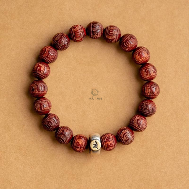 Luck Muse Chinese Zodiac Bracelet - Red Sandalwood Om Mani Padme Hum Protection - Image 3