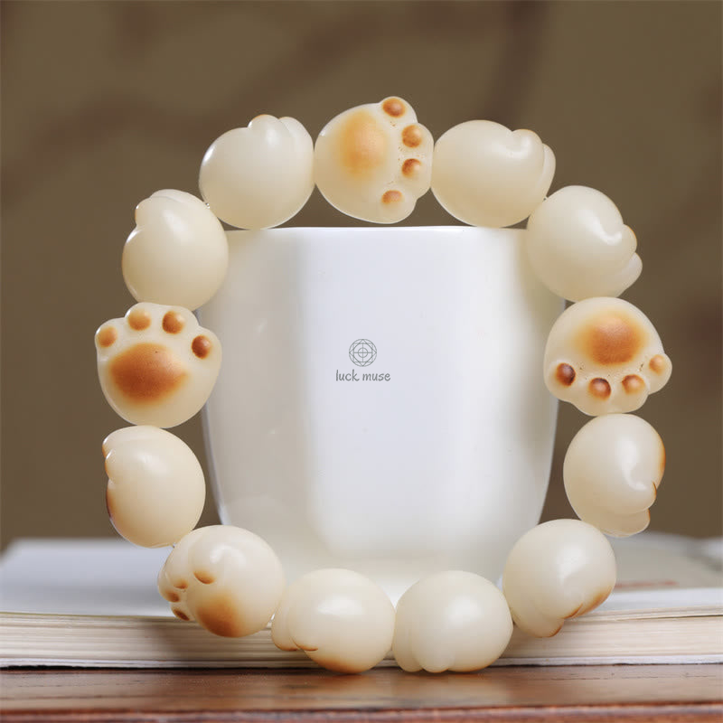 Cute Cat Paw Bodhi Seed Peace Bracelet with Luck Muse Accents - Image 2
