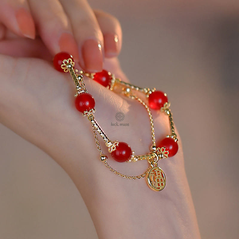 Buddha Red Agate Self-Acceptance Bracelet with Fu Character Charm - Image 8