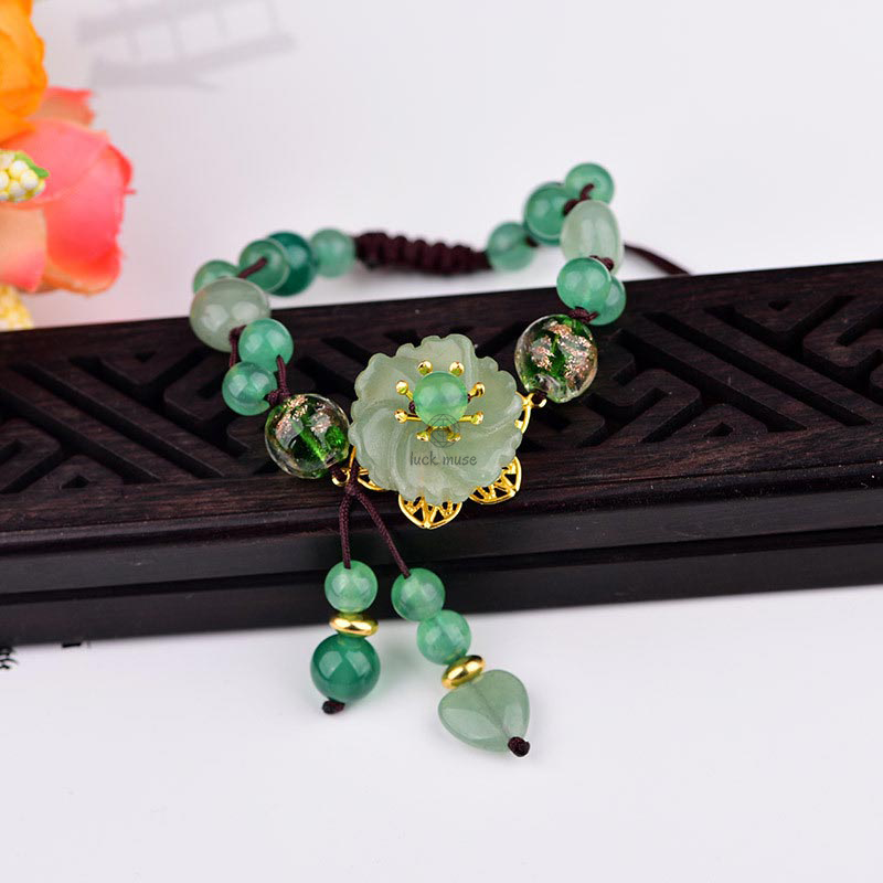 Natural Green Jade Green Aventurine Luck Dangling Flower Bracelet - Image 7