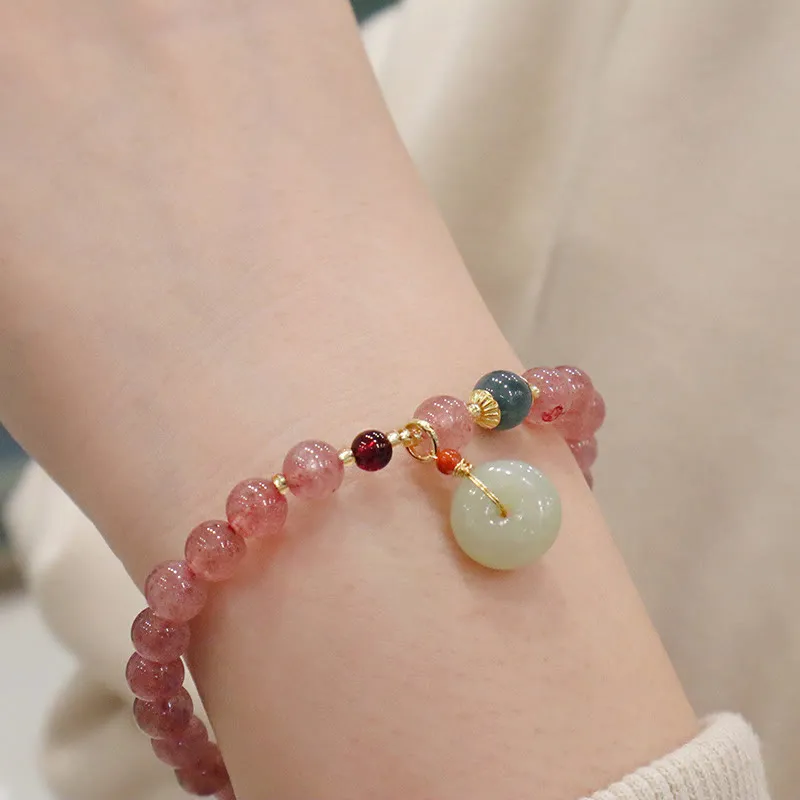 Natural Strawberry Quartz and Jade Peace Healing Bracelet with Coin Purse Buckle - Image 10