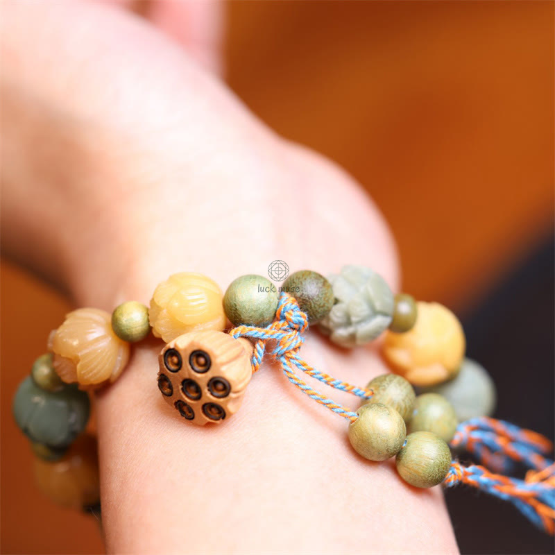 Sandalwood Buddha Bracelet with Bodhi Seed, Green Lotus, Wisdom, and Harmony Stones - Image 7