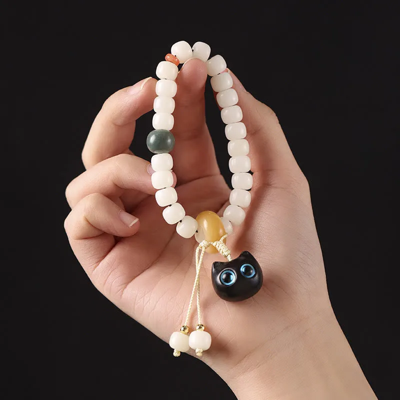 Natural Bodhi Seed and African Blackwood Lovely Cat Charm Bracelet for Peace and Harmony - Image 8
