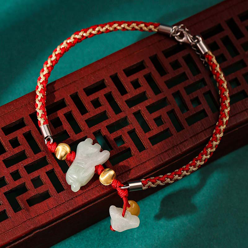 Luck Muse Chinese Zodiac Jade Prosperity Red String Bracelet - Image 7