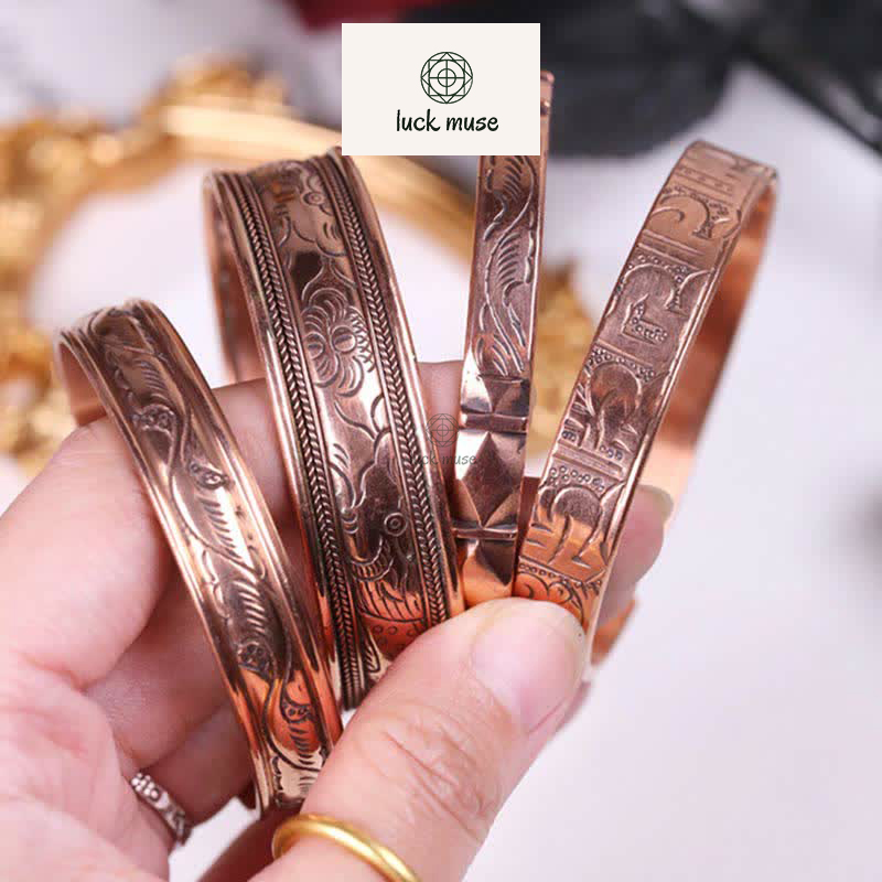 Vintage Luck Balance Copper Cuff Bracelet Bangle with Pattern Detail - Image 10