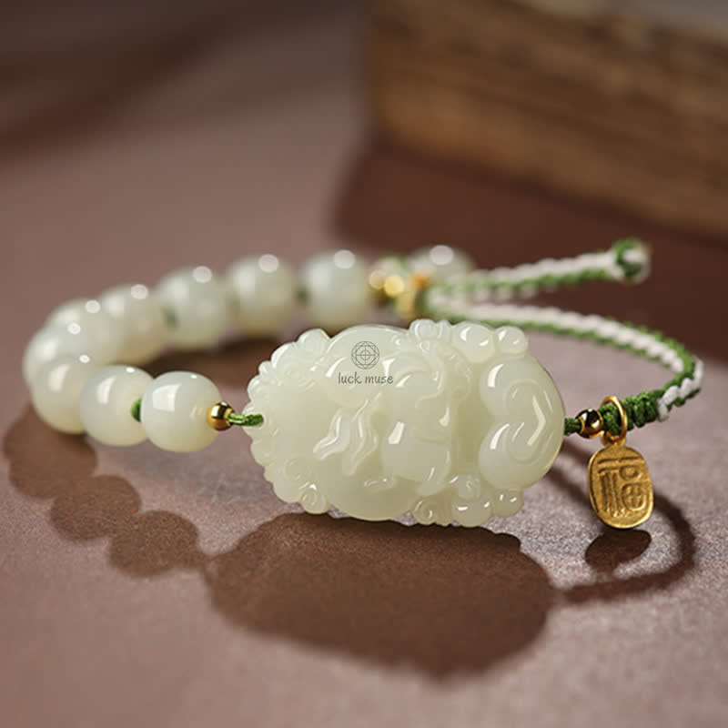 Luck Muse 925 Sterling Silver Chinese Zodiac Hetian Jade Lucky String Bracelet - Image 3