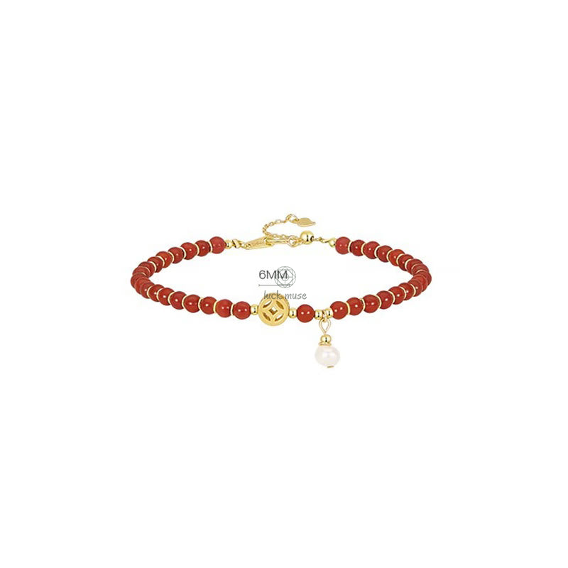 Luck Muse Red Agate Copper Coin Bracelet with 14K Gold Plating for Confidence - Image 10