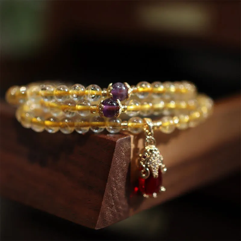 Luck Muse Citrine Amethyst Pi Xiu Bracelet for Prosperity, Happiness, and Protection