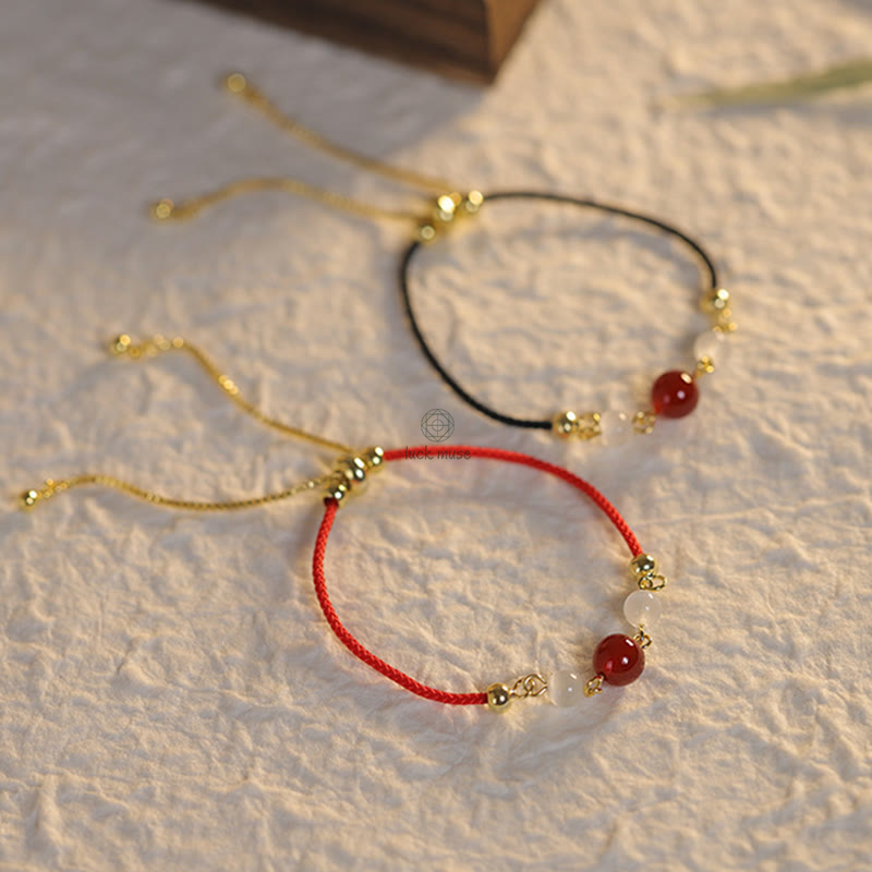 Red Agate and Cat Eye Braided Confidence Bracelet with Luck Muse - Image 3