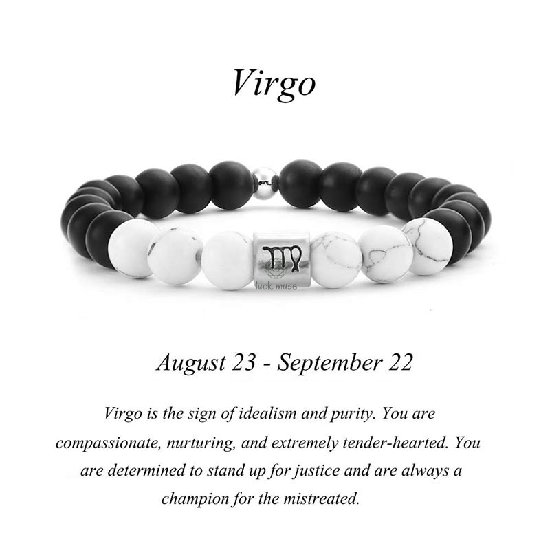 Natural Frosted Stone White Turquoise Bead Zodiac Bracelet - Image 10