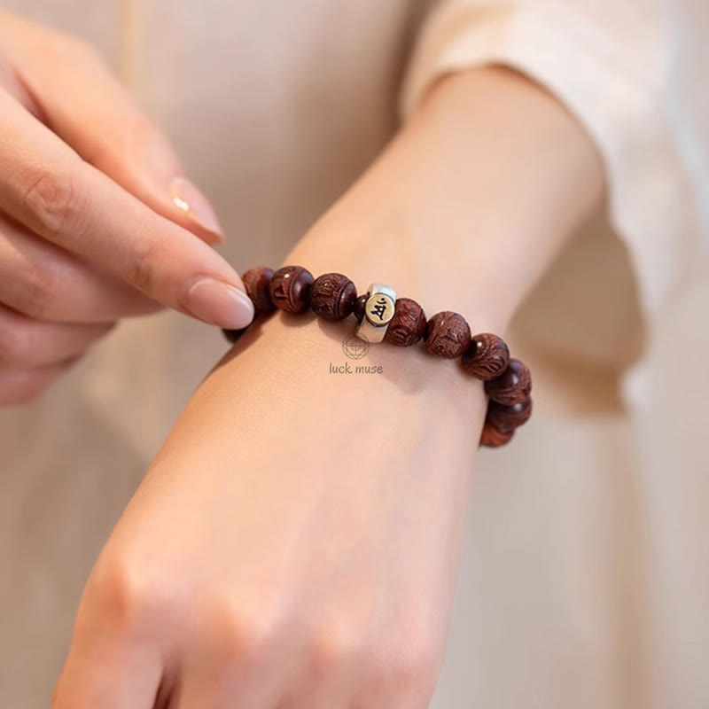 Luck Muse Chinese Zodiac Bracelet - Red Sandalwood Om Mani Padme Hum Protection - Image 8