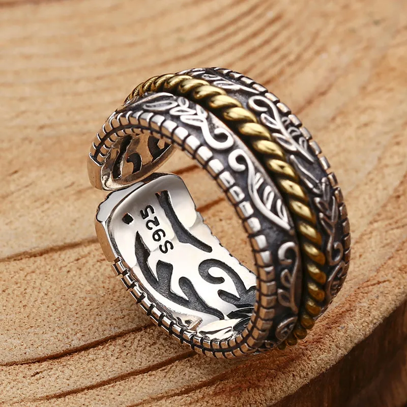 Tang Dynasty Flower Design 925 Sterling Silver Luck Muse Adjustable Ring with Luck Symbolism - Image 5